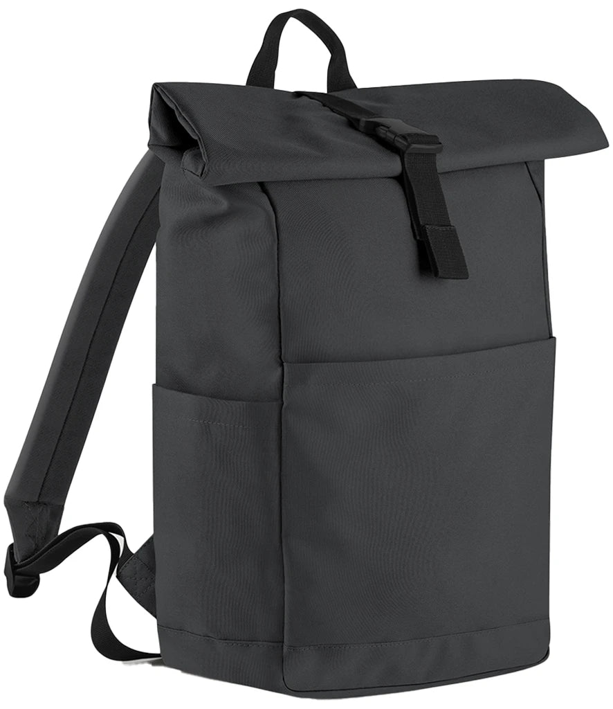 BagBase Premium Recycled Roll-Top Backpack (100% Recycled 600D) - Custom Embroidered Eco-Friendly Commuter Bag