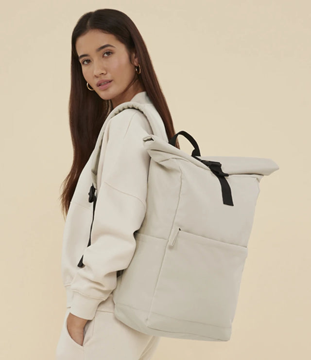 BagBase Premium Recycled Roll-Top Backpack (100% Recycled 600D) - Custom Embroidered Eco-Friendly Commuter Bag