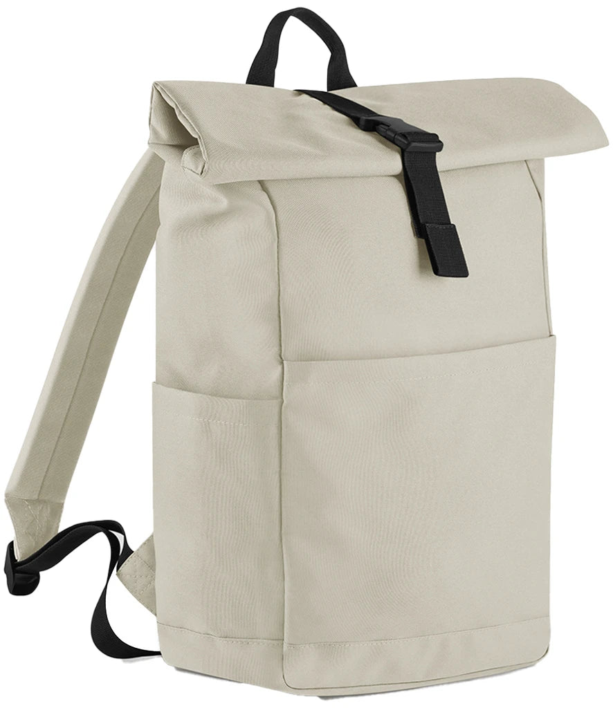 BagBase Premium Recycled Roll-Top Backpack (100% Recycled 600D) - Custom Embroidered Eco-Friendly Commuter Bag