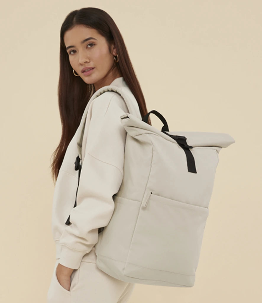 BagBase Premium Recycled Roll-Top Backpack (100% Recycled 600D) - Custom Embroidered Eco-Friendly Commuter Bag